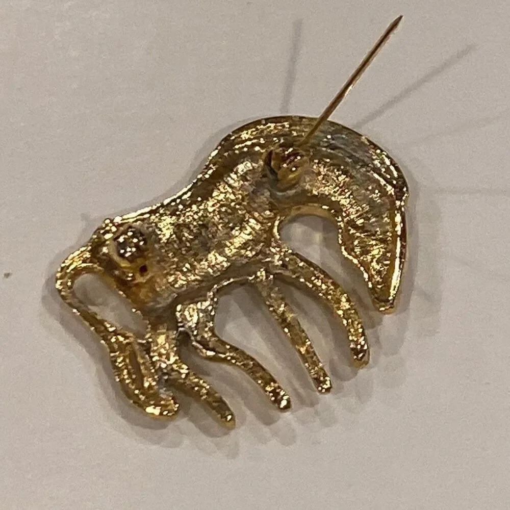 Vintage Zebra Brooch Pin Gold Tone